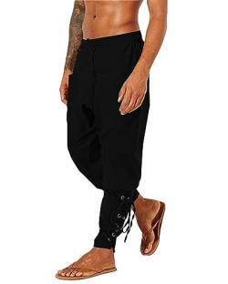 LVCBL Herren Baumwolle Leinenhose Mittelalter Kleidung Piraten Hose mit Taschen Schwarz XL von LVCBL