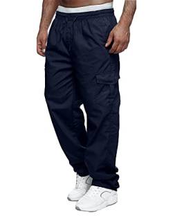 LVCBL Herren Baumwollhose Jogginghose Outdoor Cargohose Gummizug in der Taille Marine 2XL von LVCBL