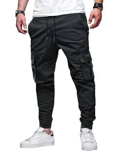 LVCBL Herren Cargo Hose Baumwolle Einfarbige Hose Männer Sporthose Freizeithose mit 6 Taschen Schwarz XL von LVCBL