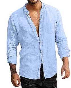 LVCBL Herren Freizeithemd Businesshemd aus Baumwollmischung Einfarbig Basic Mens Shirt Hellblau 2XL von LVCBL