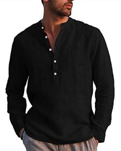 LVCBL Herren-Freizeithemd mit V-Ausschnitt Langarmhemd Mit Knöpfen Alltagskleidung Schwarz L von LVCBL