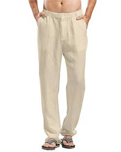 LVCBL Herren Freizeithose Lang Leinenhose Leicht Sommerhose Männer Yogahose Khaki 2XL von LVCBL