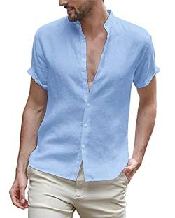 LVCBL Herren-Hemd Baumwoll-und Leinenhemd Sommer Einfarbig Party Himmelblau XL von LVCBL