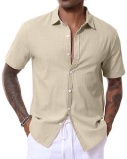 LVCBL Herren Hemd Kurzarm Freizeithemd Sommer Einfarbig Basic Shirt for Männer Khaki 2XL von LVCBL