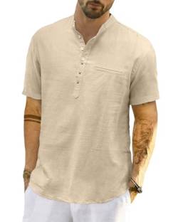 LVCBL Herren Hemd Kurzarm Freizeithemd Sommer Einfarbig Basic Shirt for Männer Khaki L von LVCBL