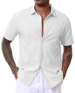 LVCBL Herren Hemd Kurzarm Freizeithemd Sommer Einfarbig Basic Shirt for Männer Weiß L von LVCBL