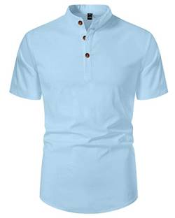 LVCBL Herren Hemd Kurzarm Herren Leinenhemd Leichtes Kurzarmhemd dünn Casual Shirt Blau 2XL von LVCBL