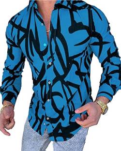 LVCBL Herren Hemd Langarm Bedruckt Freizeithemd Langarmhemd Regular Fit Shirts Dunkelblau XL von LVCBL