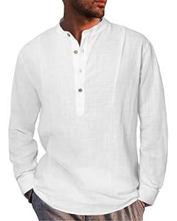 LVCBL Herren Hemd Langarm Leinenhemd Sommerhemd Freizeithemd Schaltfläche Männer Slim Fit Hemd Herren Weiß 2XL von LVCBL