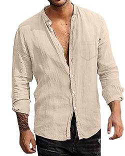 LVCBL Herren Hemd Langarm Shirt Leinen Shirt Regular Fit Freizeit Leicht Leinenhemd für Männer Khaki M von LVCBL