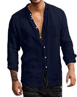 LVCBL Herren Hemd Langarm Slim fit Baumwolle Freizeithemd Shirts Hemden Männer Marine M von LVCBL