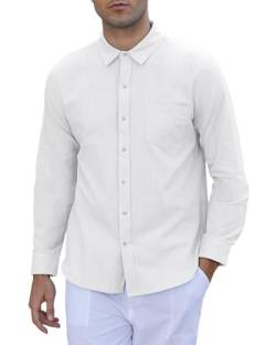 LVCBL Herren Hemd Leinenhemd Button Down Langarm Sommer Strandhemd Weiß XL von LVCBL