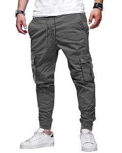 LVCBL Herren Hose Cargohose Herren Baumwolle Sporthose Elastische Taille mit Kordelzug Dunkelgrau XL von LVCBL