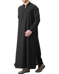 LVCBL Herren Kafta Ausschnitt Langarm Kaftan Herren Lang Knopf Hoch Thobe Herren Seite Split Schwarz M von LVCBL