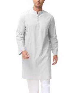 LVCBL Herren Kaftan Thobe Baumwolle Leinen Ethnisch Stehkragen Robes Weiß 3XL von LVCBL