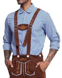 LVCBL Herren Kariertes Langarm Hemd Oktoberfest Trachtenhemd Herren Slim-Fit-Herrenhemden Kariert Hemden Blau XL von LVCBL