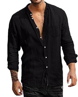 LVCBL Herren Langarmhemd Leinen Hemden Sommer Herbst Outdoor Shirt Schwarz 2XL von LVCBL