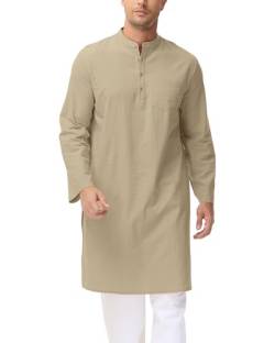 LVCBL Herren Leinen Thobe Kaftan Herren Langarm Männer Muslimische Robe Khaki XL von LVCBL