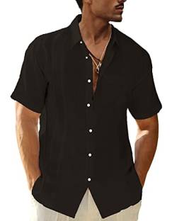 LVCBL Herren Leinenhemd Kurzarm Sommerhemd Männer Freizeithemd mit Brusttasche Regular Fit Männer Hemden, dunkelgrau, 3XL von LVCBL