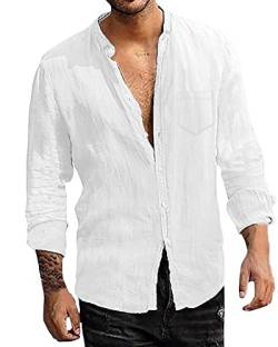 LVCBL Herren Leinenhemd Shirt Hemd Langarm Herbst Regular Fit Freizeit Hemd Männer Tops Weiß XL von LVCBL