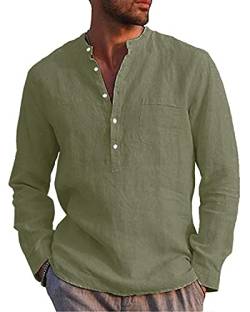LVCBL Herren Leinenhemd Sommer Langarmhemd mit Taschen Freizeithemd Army Green M von LVCBL