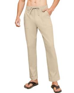 LVCBL Herren Leinenhose Leicht Herren Sommerhose Lang Freizeithose mit Taschen Khaki 3XL von LVCBL