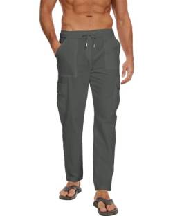 LVCBL Herren Leinenhose mit Kordelzug Leicht Loose Sommerhose Dunkelgrau M von LVCBL