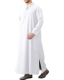 LVCBL Herren Muslim Kaftan Robe V-Ausschnitt Lange Ärmel Retro Tuniken Abaya Lose Kandoura Weiß 2XL von LVCBL
