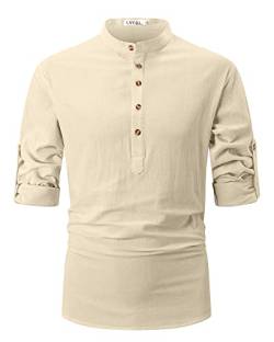 LVCBL Herren Shirt Männer Freizeithemd Langarm Sommer Herbst Hemd Strand Khaki XL von LVCBL