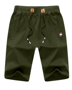 LVCBL Herren Shorts Sommerhose Baumwolle Sporthose Mit Elastische Taille Armee grün 2XL von LVCBL