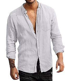 LVCBL Herren Sommer Strand Hemd Button Down Shirt Langarm Hemd Freizeithemd Hellgrau M von LVCBL