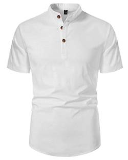 LVCBL Herren Strandhemd Kurzarm Weiss Regular fit Herren Hemd Kurzarm Freizeithemd Sommer Einfarbig Basic Shirt for Männer Weiß 3XL von LVCBL