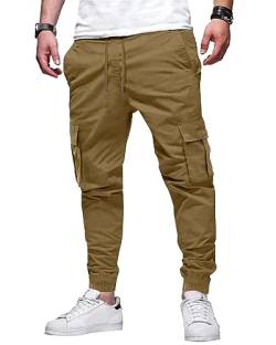 LVCBL Hose Herren Cargohose Sommer Freizeithose Arbeitshosen Herren Baumwolle Kordelzug Hose Khaki L von LVCBL