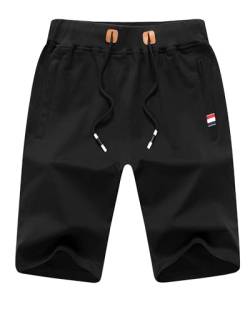 LVCBL Jogginghose Herren Baumwolle Sommer Sport Shorts mit Reißverschlusstaschen Schwarz 3XL von LVCBL