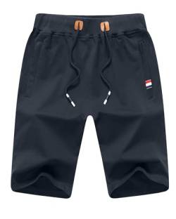 LVCBL Kurze Hosen Herren Shorts Sommer Sport Baumwolle mit Taschen Leicht Atmungsaktiv Navy 2XL von LVCBL