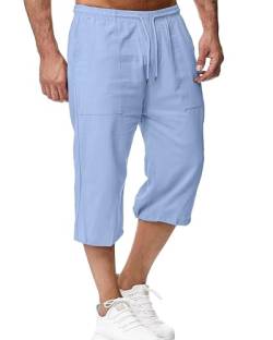 LVCBL Lässige Leinenshorts für Herren mit Kordelzug Sommer Strandshorts Blau 2XL von LVCBL