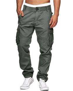 LVCBL Lange Cargohose für Herren Cargohose Arbeitskleidung Combat 6 Pocket Full Pants Elastische Taillenhose Grau 2XL von LVCBL