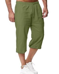 LVCBL Leinen Shorts Herren Kurze Hose mit 4 Tasche Bermuda Hose Sommer Armee Grün L von LVCBL