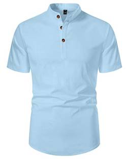 LVCBL Leinenhemd Herren Kurzarm Henley Herren Freizeithemd Freizeithemd Zu Hause Blau M von LVCBL