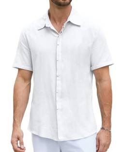 LVCBL Leinenhemd Herren Kurzarm Sommer Freizeithemden Herren Beach Shirts Weiß 3XL von LVCBL