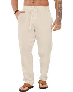 LVCBL Leinenhose Herren Sommer Linen Pants Men Mit 4 Taschen Khaki 3XL von LVCBL