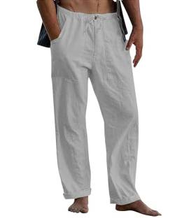 LVCBL Leinenhose Herren Sommer mit Kordelzug Freizeitkleidung Hellgrau XL von LVCBL