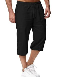 LVCBL Men's Cotton Linen Loose Shorts Summer Beach Shorts Schwarz L von LVCBL