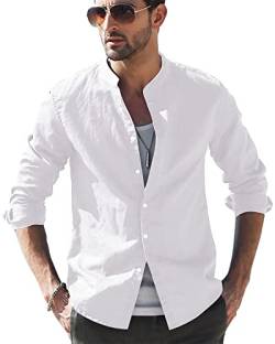 LVCBL Plus Size Herren-Freizeithemd Langarmhemd aus Baumwolle und Leinen im Sommer mit n Weiß 3XL von LVCBL