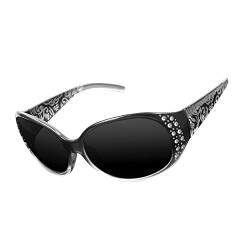 LVIOE Groß Sonnenbrille Damen Polarisiert Schwarz, Klassisch Vintage Sonnenbrille Große gläser mit UV400 Schutz von LVIOE