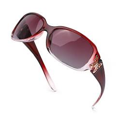 LVIOE Sonnenbrille Damen Groß Polarisiert Schwarz, 80er Klassisch Vintage Sonnenbrille für Frauen mit UV-Schutz (Rot/Rot Linse) von LVIOE