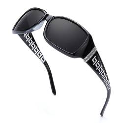 LVIOE Sonnenbrille Damen Groß Polarisiert Schwarz, 80er Klassisch Vintage Sonnenbrille für Frauen mit UV-Schutz von LVIOE