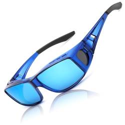 LVIOE Unisex Polarisiert Überzieh-Sonnenbrille, Fit Over Brille für Brillenträger UVA UVB Schutz (Transparent Blau/Blau) von LVIOE