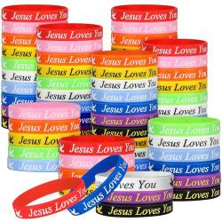 LVNRIDS 50 Stück Bibelvers Silikon Armbänder Religiöse Jesus Loves You Silikonarmbänder Gummi Elastic Armband für Männer Frauen christliche geschenke von LVNRIDS