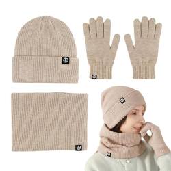 Damen Mütze, Schal und Handschuhe Set Winter - Warmes Mützen-Schal-Handschuh-Set,Warme Fleece-Mütze, Beanie-Handschuhe für kaltes Wetter, Schal zum Skifahren, Camping, Snowboarden Lvtfco von LVTFCO